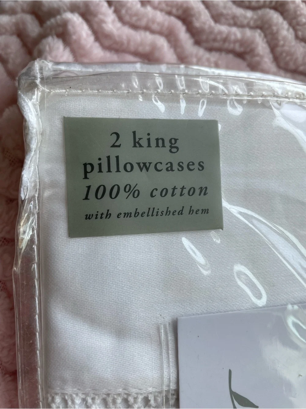 100% Cotton Embellished Hem King Pillowcases - White